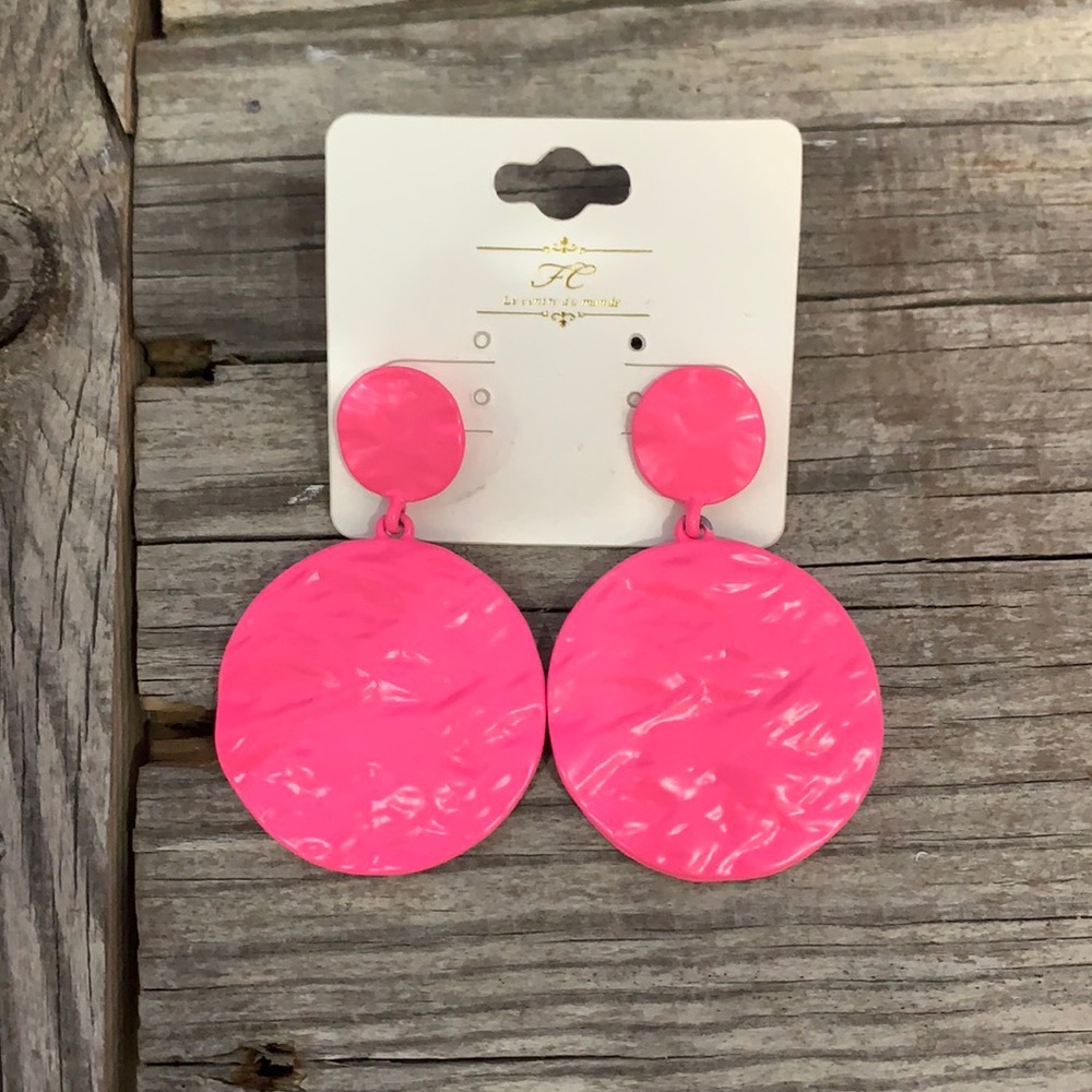 Hot pink double circle earrings